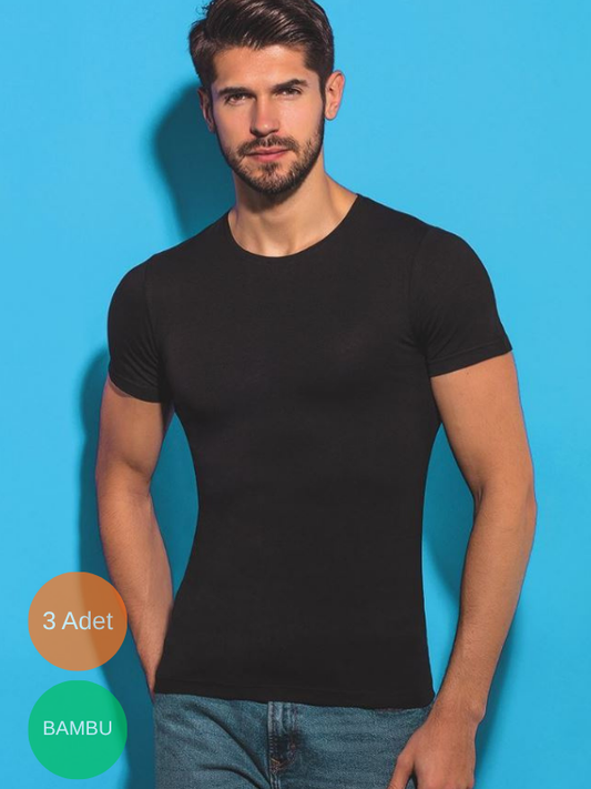 3'Lü Erkek Bambu Kısakol Sıfır Yaka T-Shirt