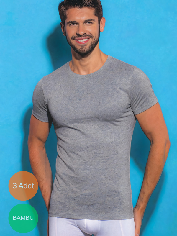 3'Lü Erkek Bambu Kısakol Sıfır Yaka T-Shirt