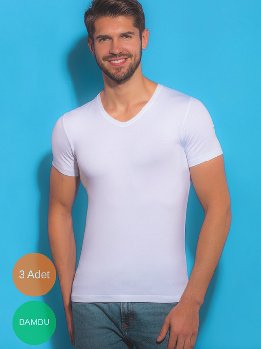 3'Lü Erkek Bambu Kısakol V Yaka T-Shirt