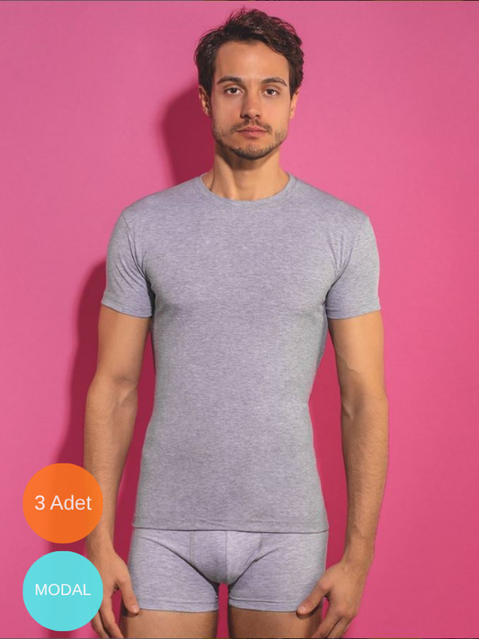 3'Lü Modal Sıfır Yaka T-Shirt