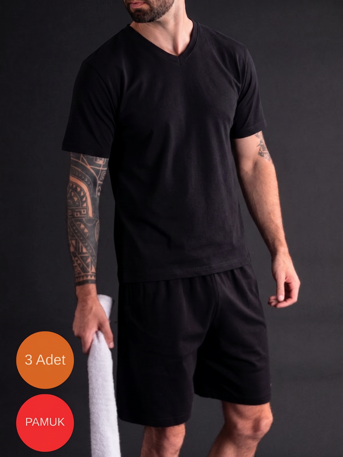 3'Lü Erkek Saf Pamuk V Yaka Kısakol T-Shirt